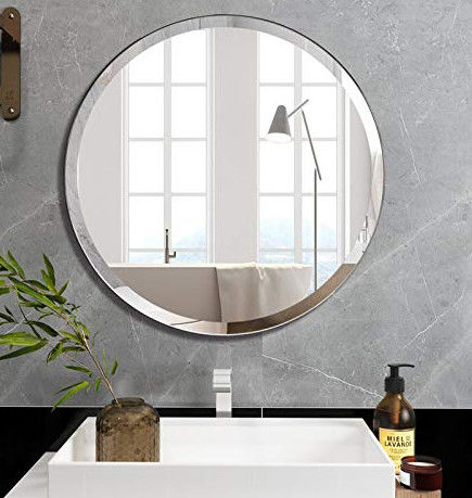 Plata de aluminio espejo decorativo de vidrio de baño flotante de biselado de lámina de espejo antiguo